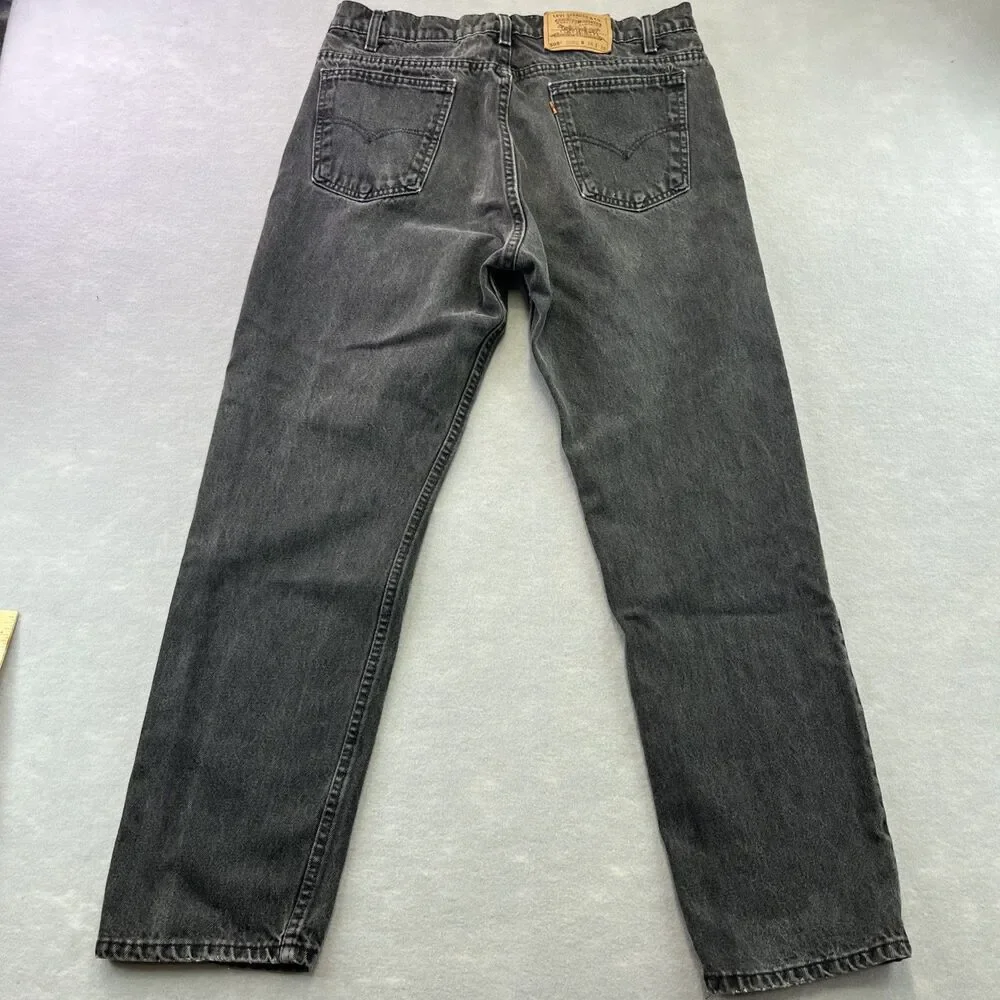 Levis Black Denim 505 Orange Tab Straight Leg Jeans 38x30 Vintage 90s Made USA